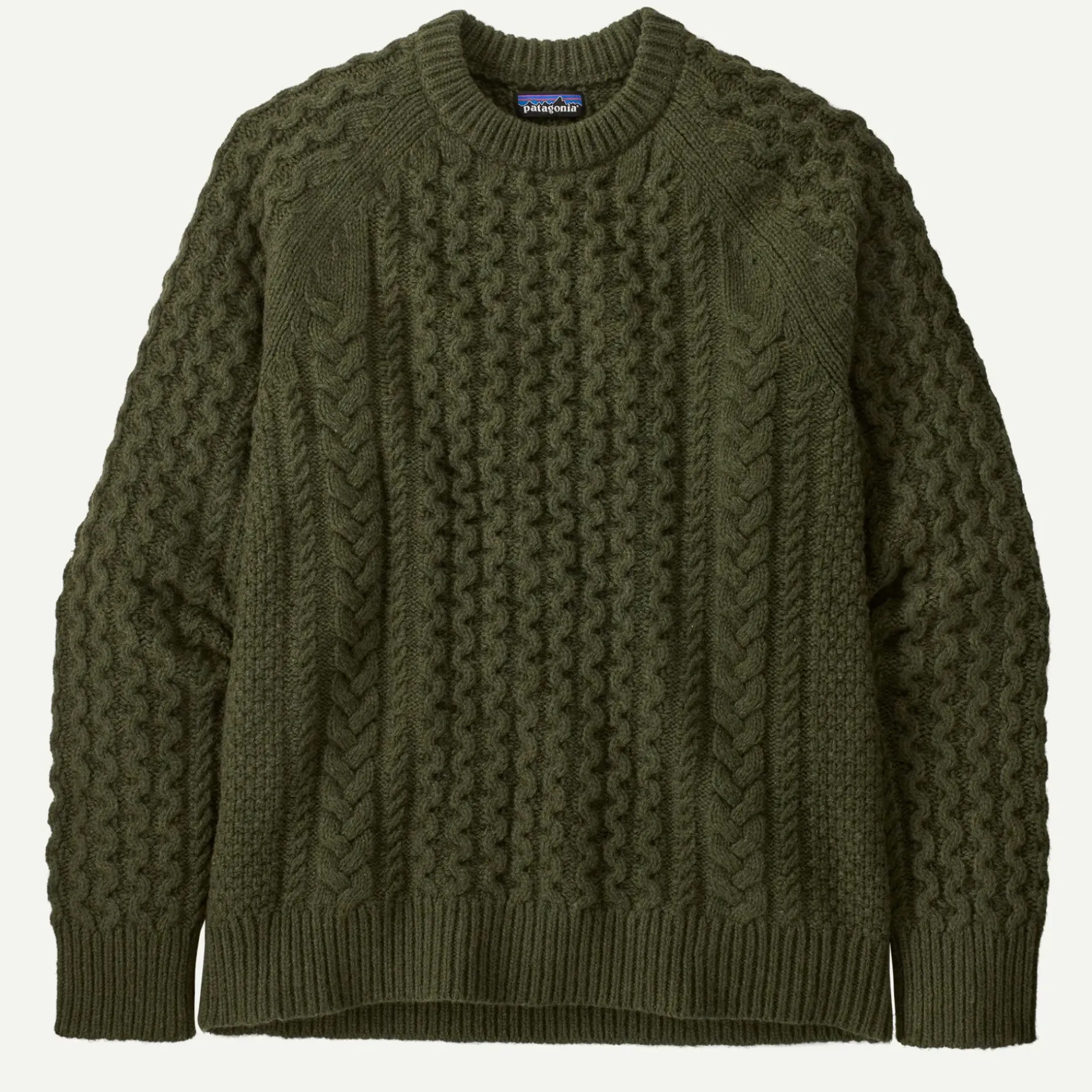 Recycled Wool-Blend Cable-Knit Crewneck Sweater